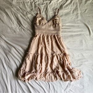 Pale Peach Crochet Bodice Tiered Sun Dress